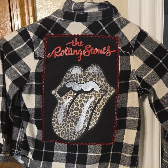okie dokie Other - Upcycle Black N White Rolling Stones Rock Band Kids Size 4T Flannel